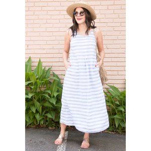 J.jill "love linen" long‎ tank striped maxi tank dress XS Perfect Love +pockets